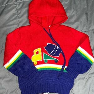 Vintage 70s Tiny Togs Truck Design Sweater‎ Colorblock 18m